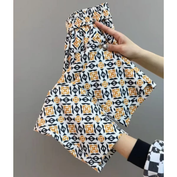 夏季新款透气速干空调裤新工艺印花型高腰休闲百搭宽松阔腿直筒裤