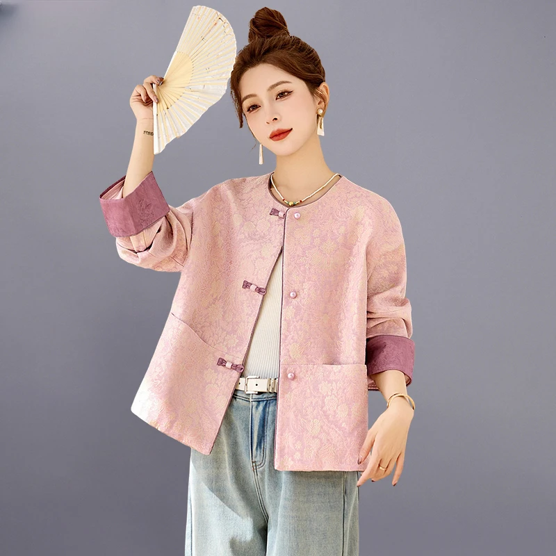 新中式国风外套女装2025春季新款高级感复古提花盘扣唐装汉服上衣