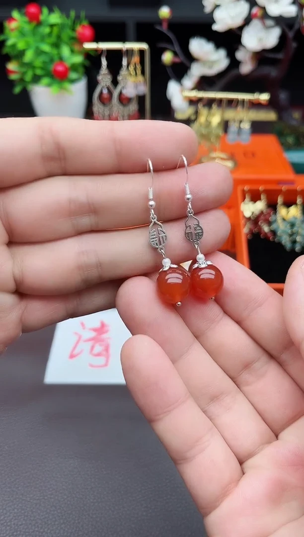 玛瑙/玉髓耳饰银S925镶嵌230000
