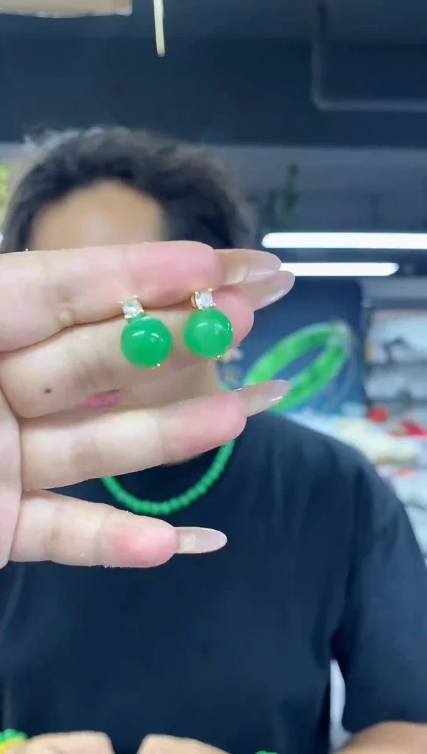 银S925镶嵌翡翠耳饰多样性发其一颜色微差