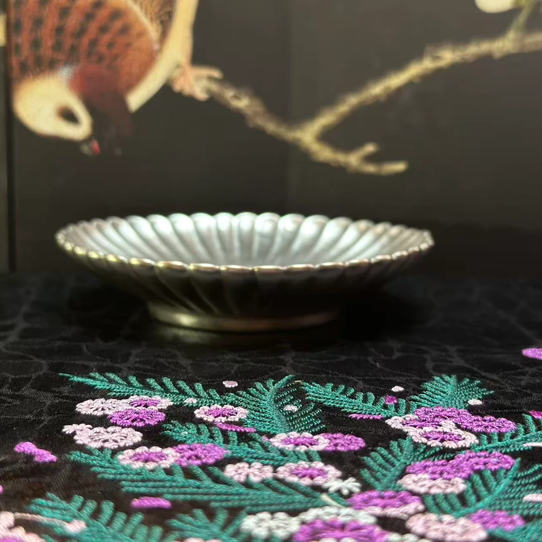 【半日】【雲由】全手工菊瓣蝶银彩壶承