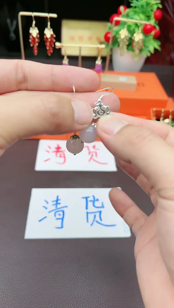 玛瑙/玉髓耳钉银S925镶嵌435000