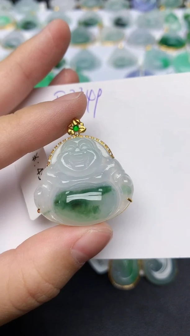 颈饰18K金镶嵌翡翠天然缅甸A货翡翠百元以上9元证书费自理