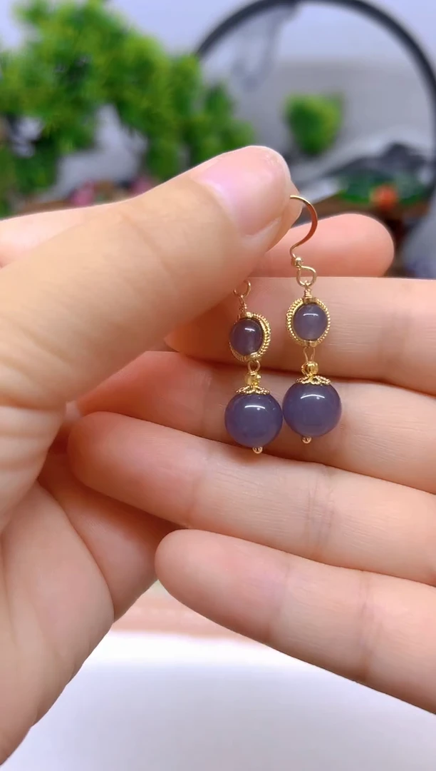 和田玉14K金镶嵌耳饰E802