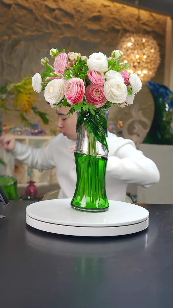 手工艺品琉璃长***爸祖母绿竹花器摆件