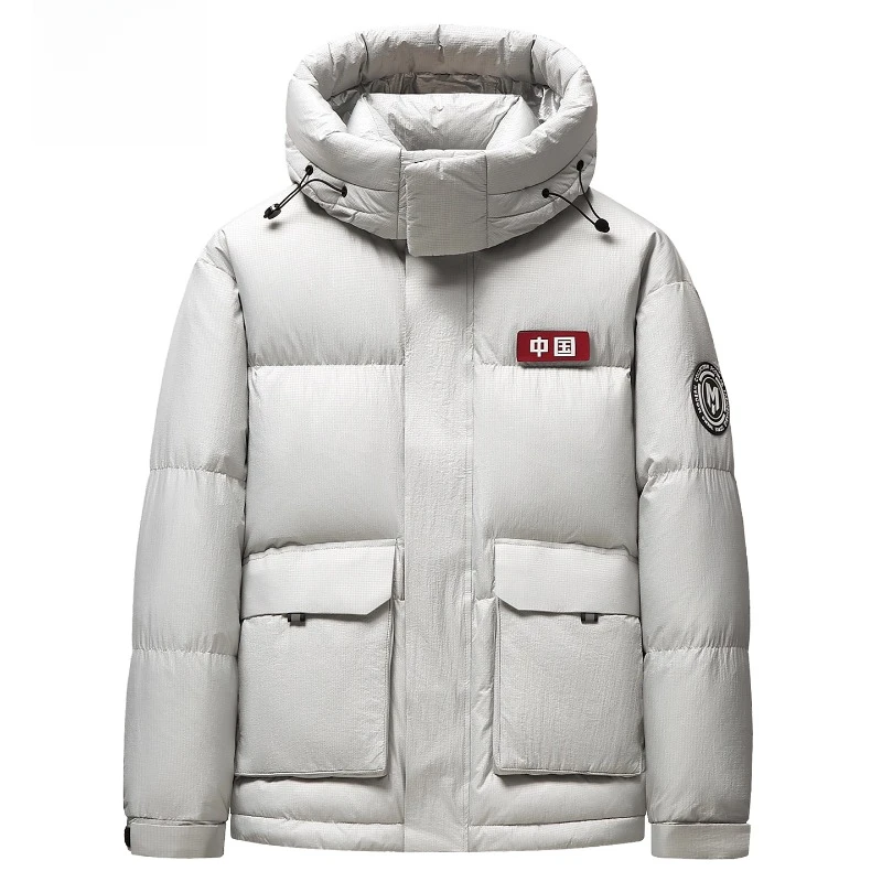 户外短款羽绒服男士2025冬季加厚保暖工装口袋面包服连帽休闲外套