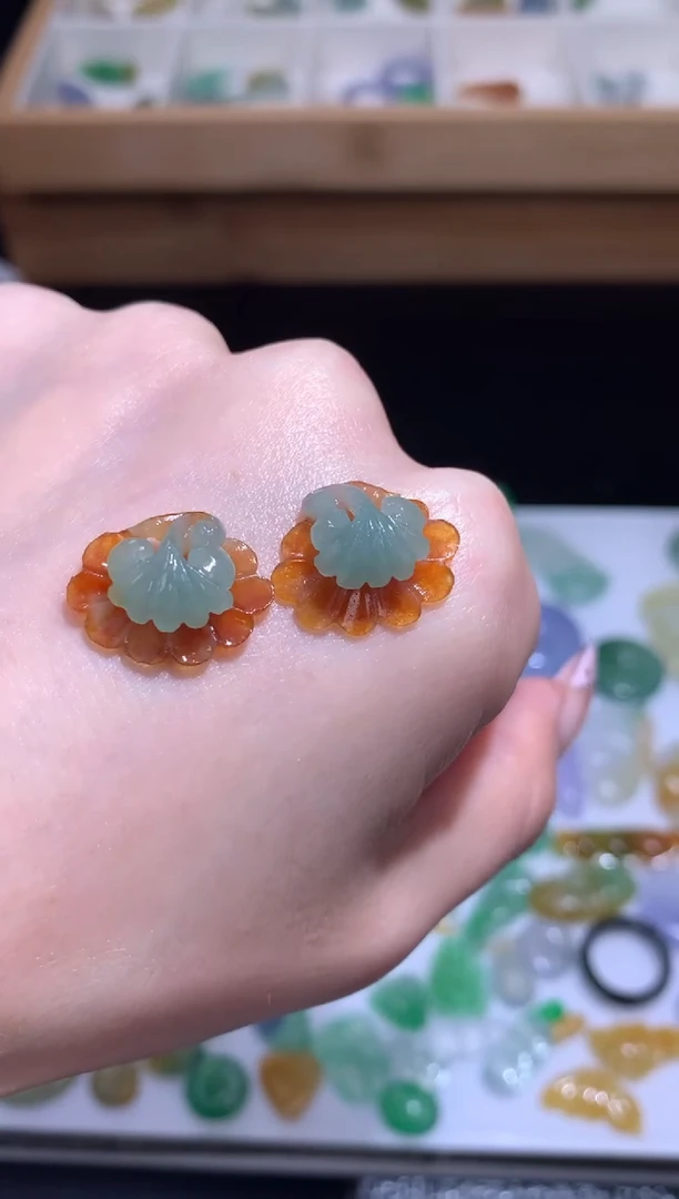 未镶嵌定制翡翠一对银杏叶