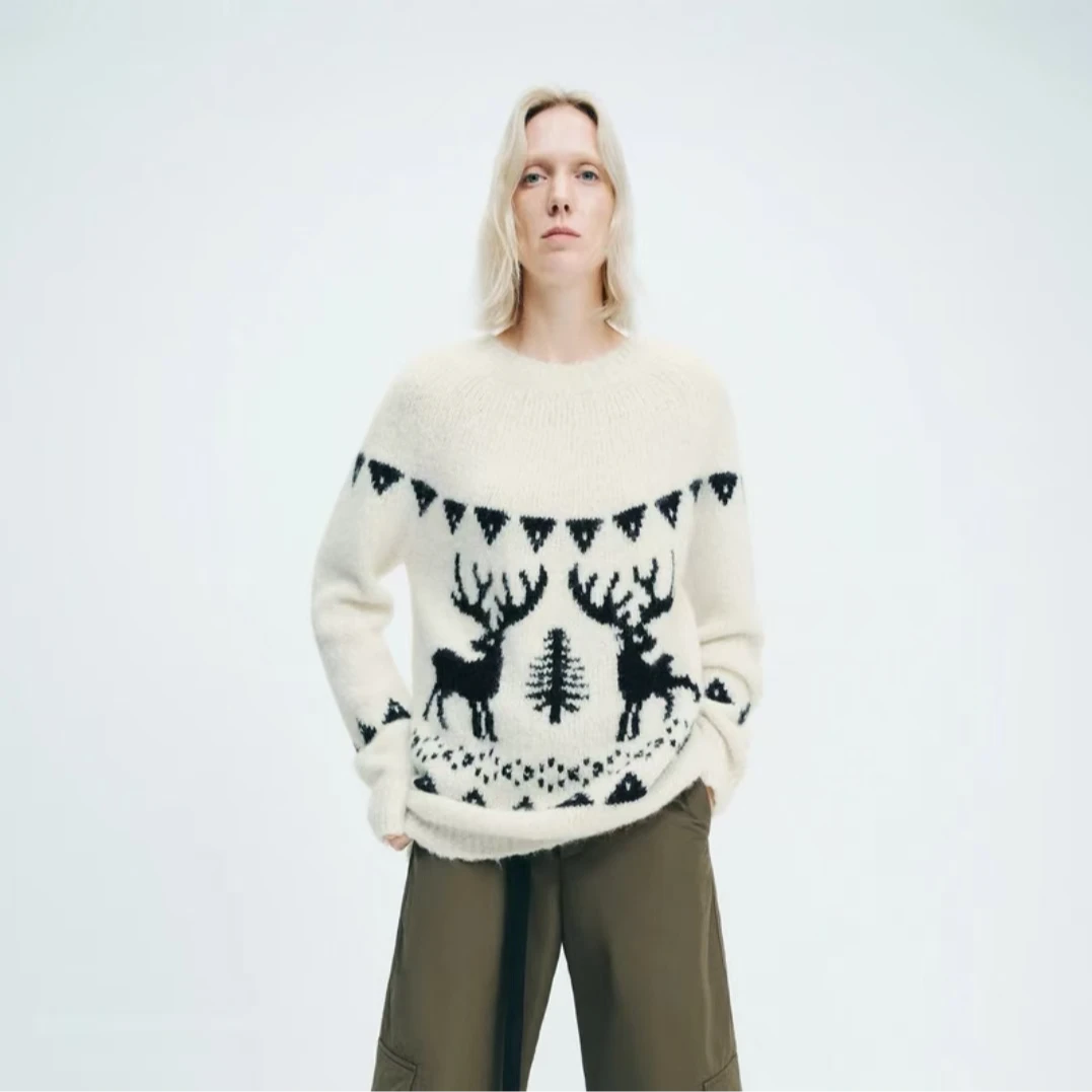 251076【ed订单】2024冬季新款麋鹿图案羊驼毛毛衣