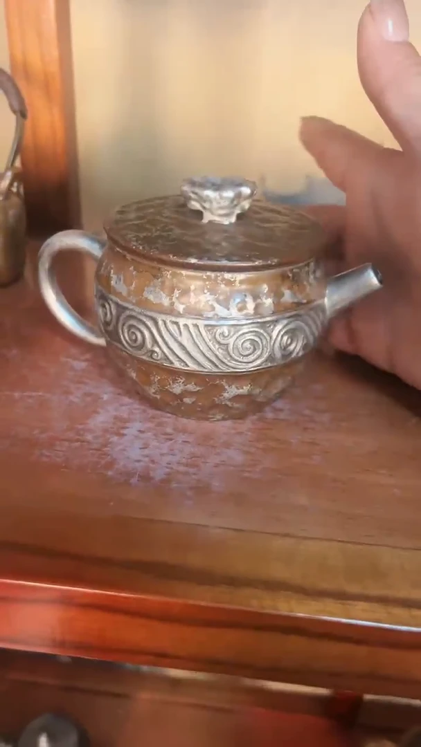 【闪购商品】Y28鎏银玛瑙黄汉瓦壶全手老岩泥