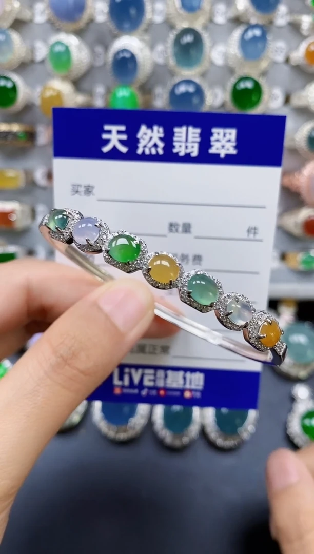 翡翠手镯银S925镶嵌0438