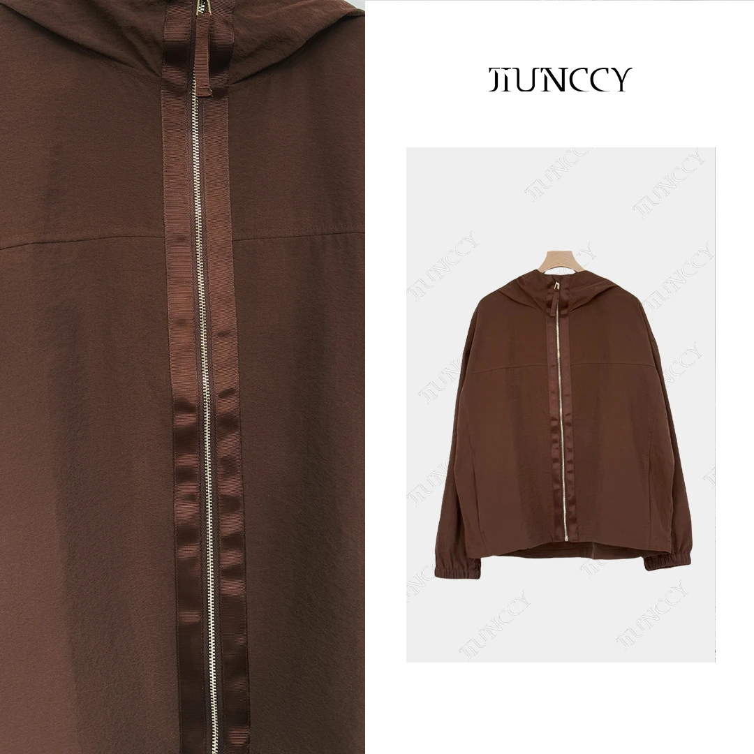 JIUNCCY【醇香】定制桑蚕丝混纺可机洗下摆抽绳连帽外套 52YWT018