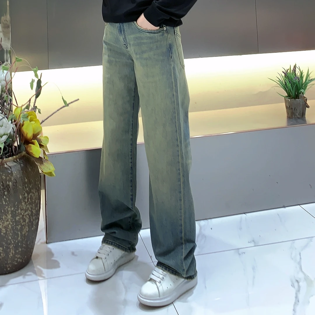 [周晓君】2025春夏新款男士休闲百搭复古水洗宽松牛仔直筒裤6302