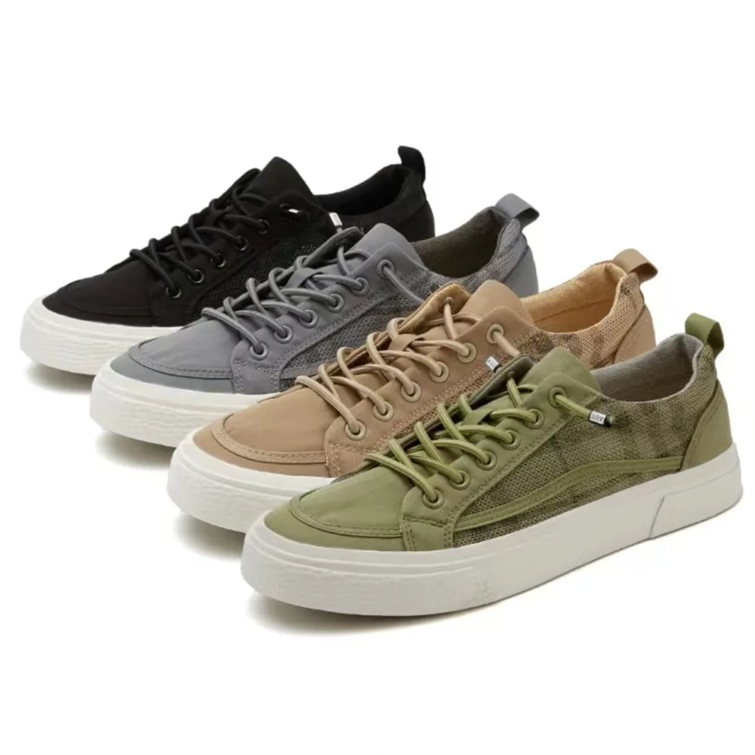 夏季薄款男士网面帆布鞋低帮休闲系带男鞋舒适百搭一脚蹬透气单鞋