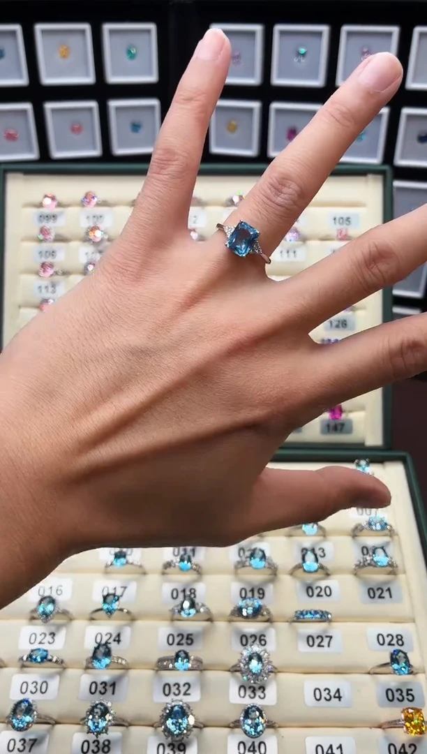 银S925镶嵌戒圈海蓝宝石1288