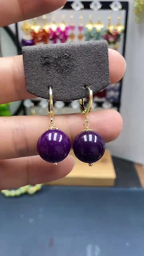 苏纪石（舒俱来）银S925镀金镶嵌耳坠尺寸14mm耳扣11