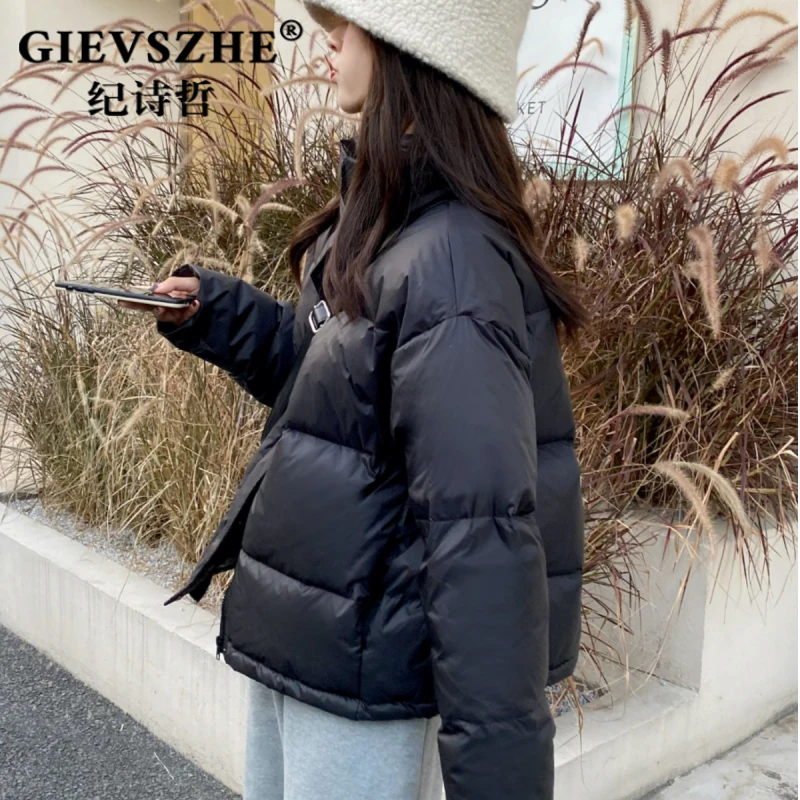 纪诗哲短款黑色羽绒服冬季2025新款小个子立领免洗白鸭绒加厚外套