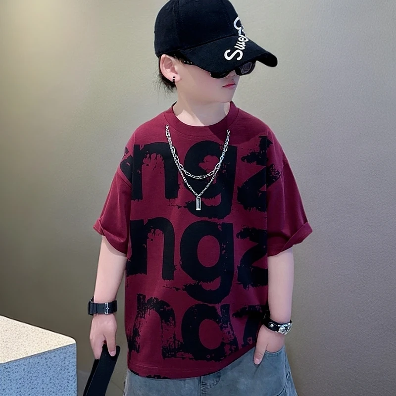 纯棉儿童网红夏季宽松潮流印花个性帅气休闲时尚男宝女宝半袖