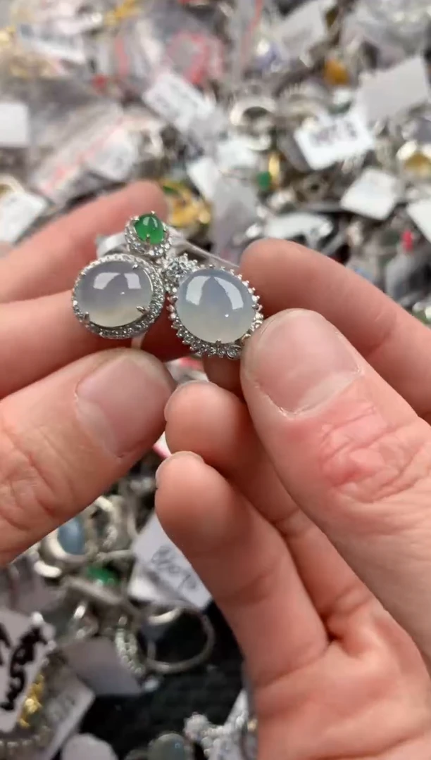 银S925镶嵌戒指翡翠222   3Q