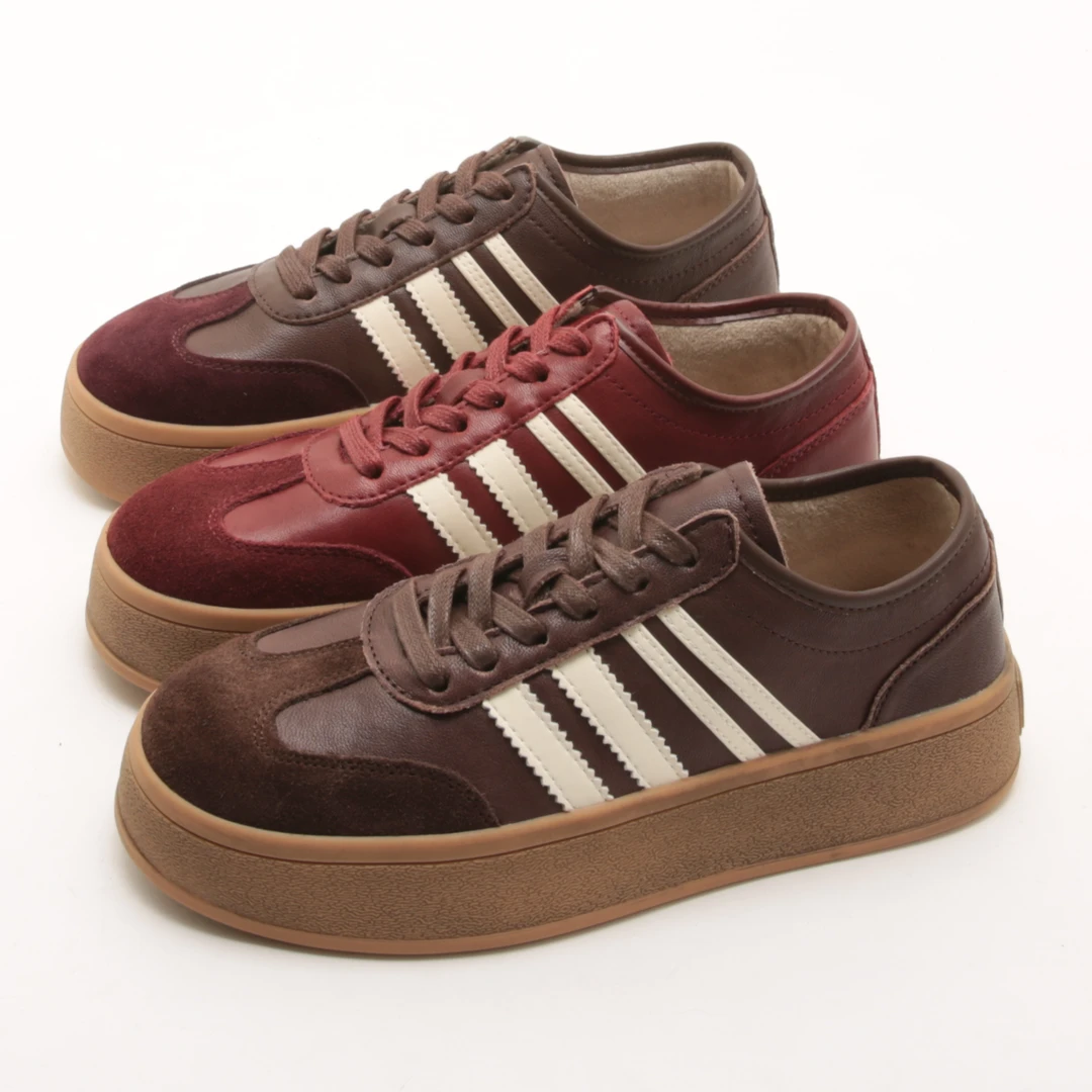 5565冬季新款系带厚底德训鞋女增高圆头复古做旧运动休闲加绒板鞋