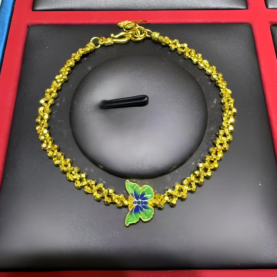 足金999蹦迪珠蝴蝶珐琅手链 7.92克