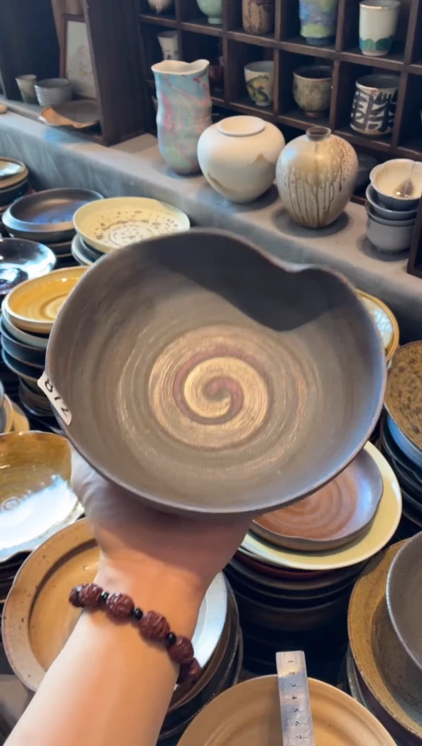 瓷片不*872蓝紫色手工粗陶盘1个