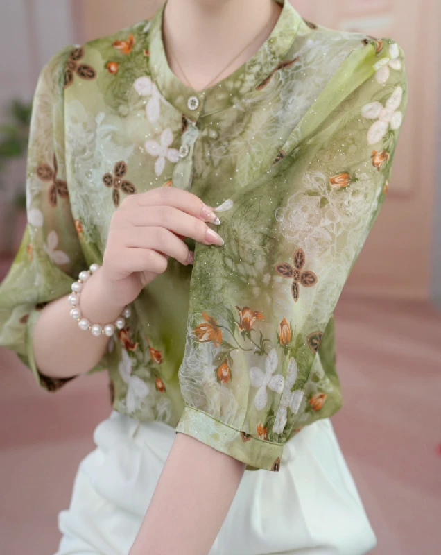FZ396拾花酿春2025新款气质小衫洋气衣服套头衬衫短袖女上衣打底