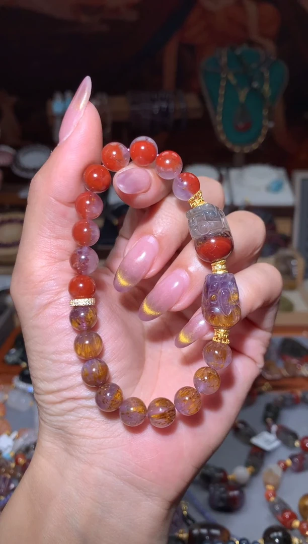 未镶嵌珠宝半成品水晶红极光紫钛DIY手串
