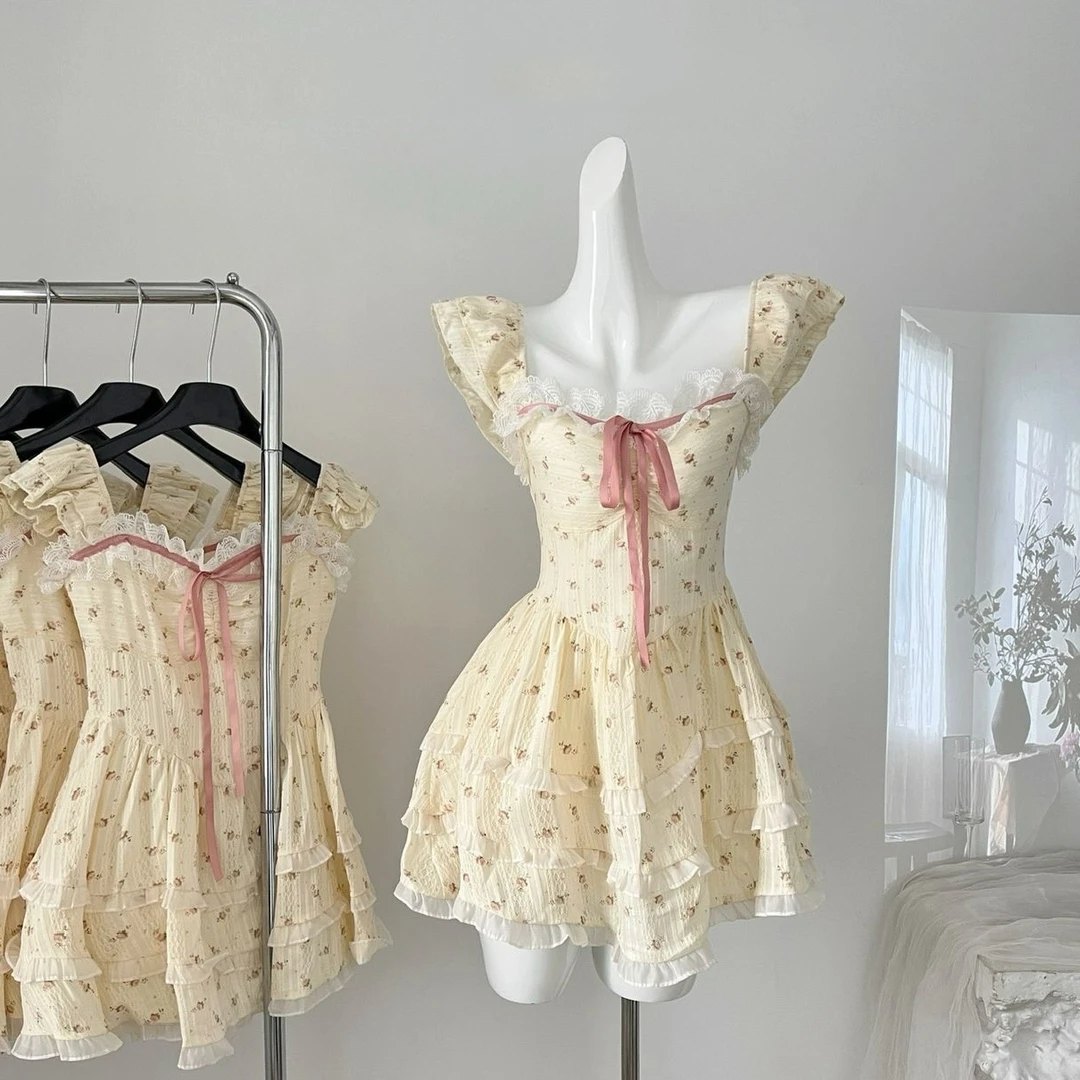 2041-2050气质连衣裙夏季少女复古长款日常中国风印花甜美雪纺棉