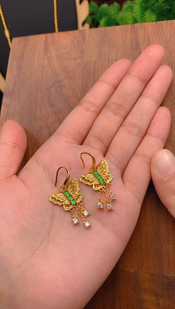 【闪购商品】翡翠耳饰银S925镶嵌蝴蝶耳饰