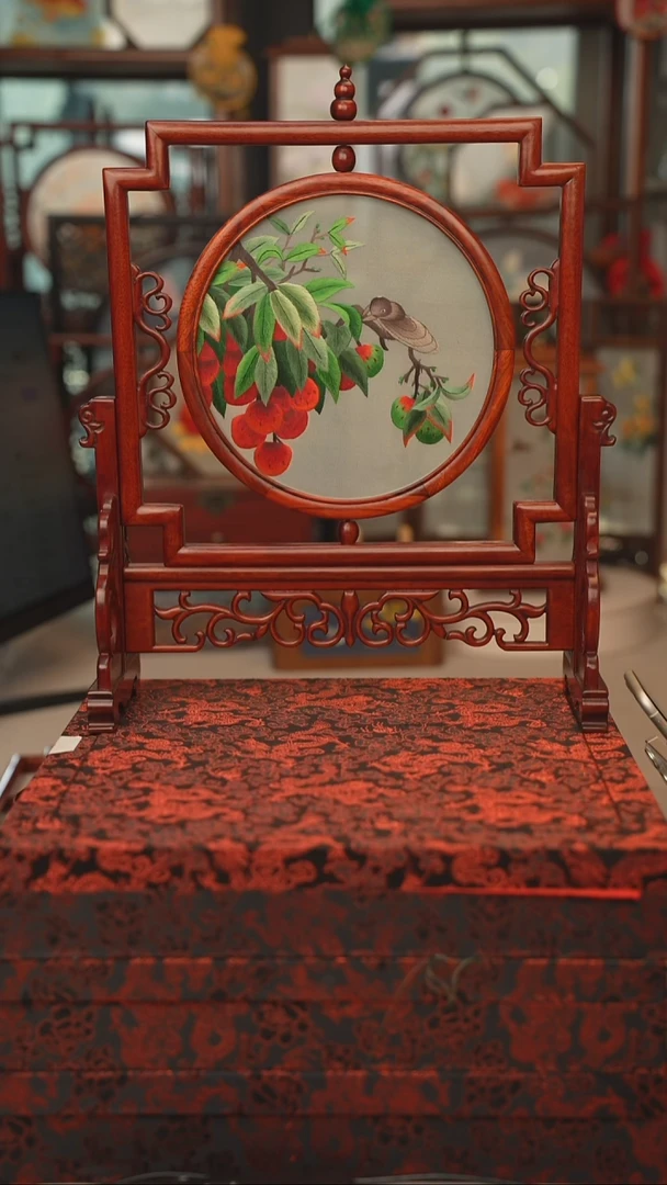 扇子五福架 苏绣双面绣五福架 35乘41