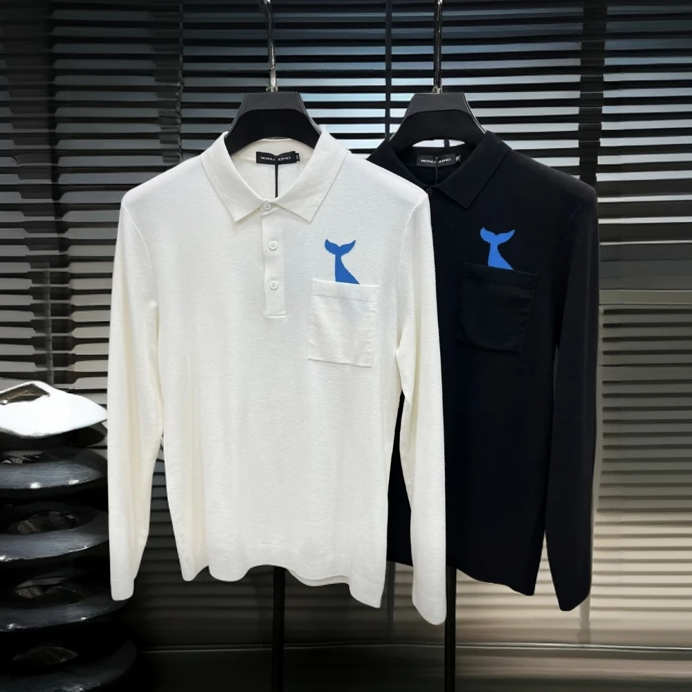 男针织长袖t恤 秋冬潮流桑蚕丝混纺撞色海豚长袖针织衫 266121