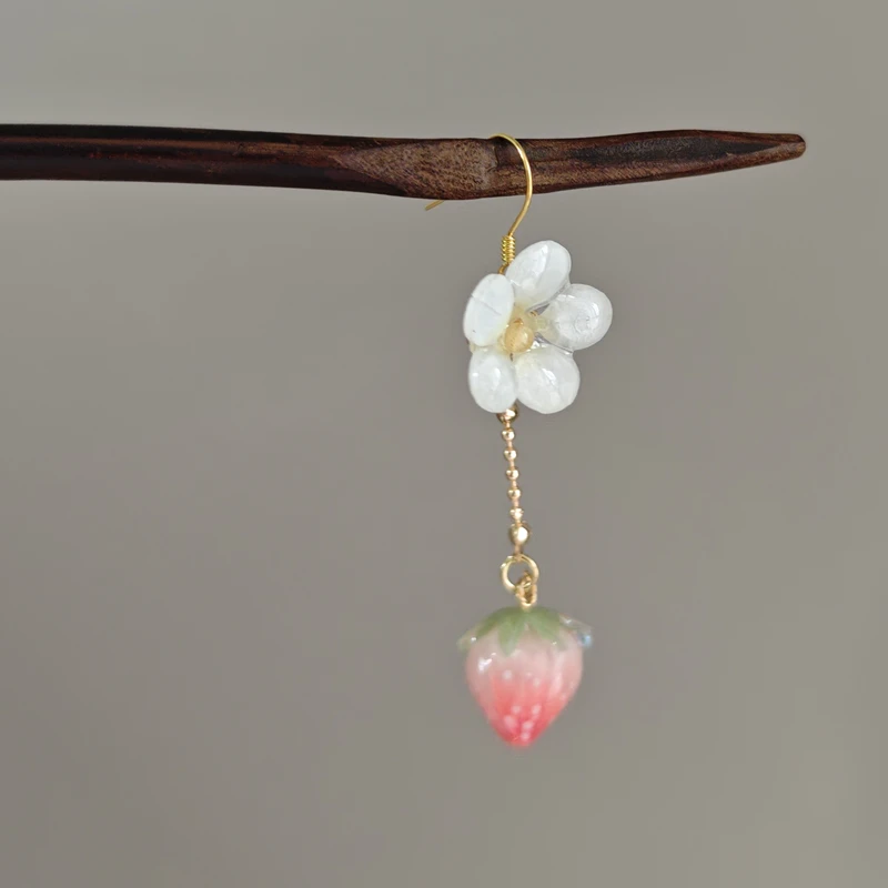 风雪初晴 铜合金耳饰 奶莓耳环手工汉服气质百搭复古风超仙简约