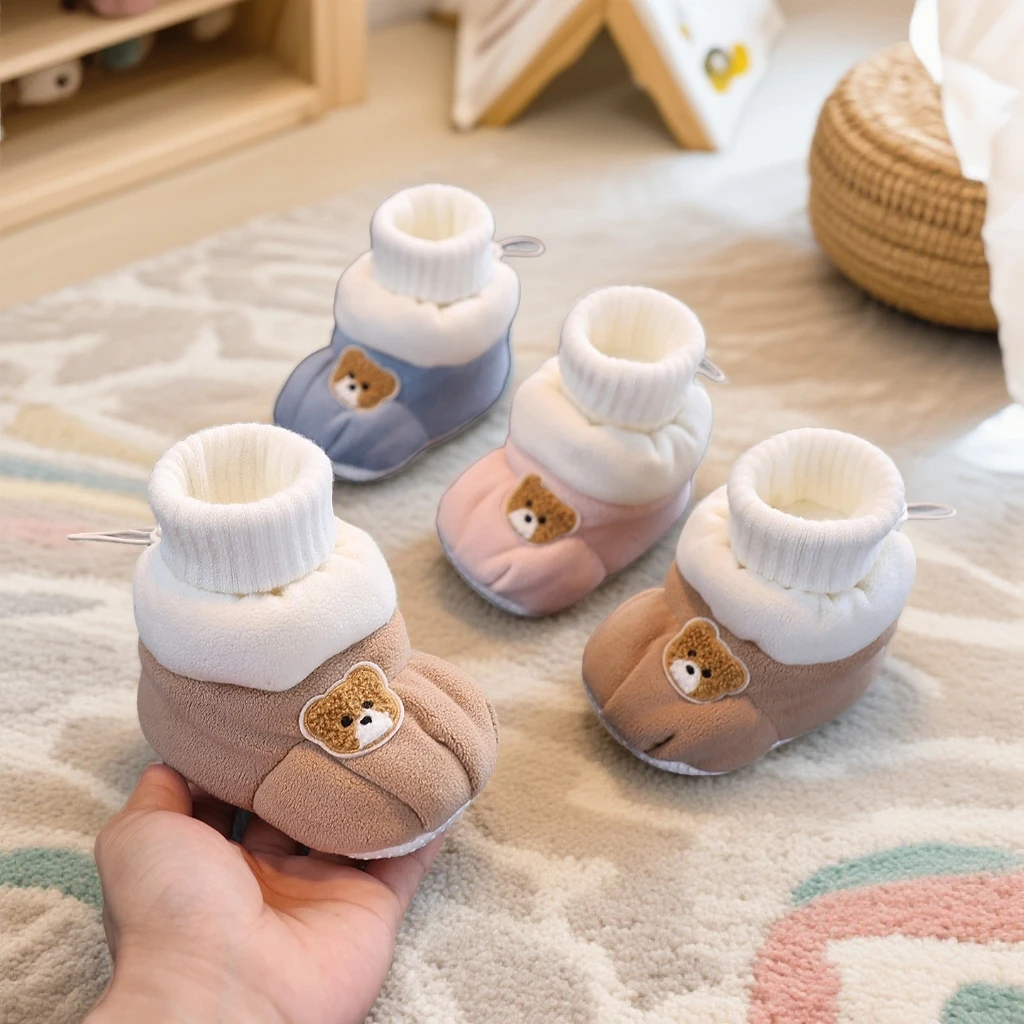 秋冬季新生婴儿鞋袜加绒加厚保暖0到1岁男女宝宝软底不掉鞋地板鞋
