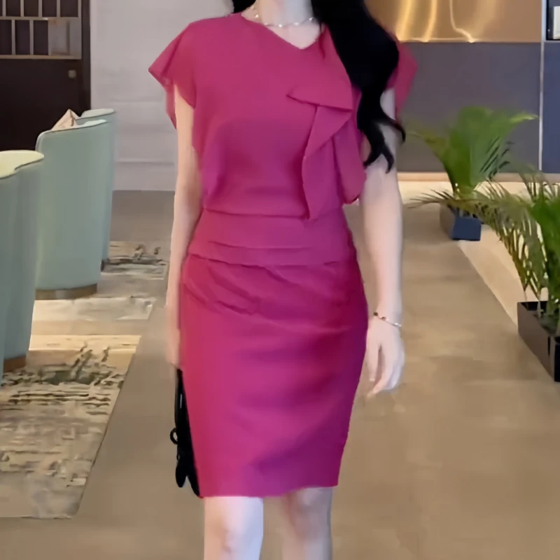 早秋时尚风气质风纯欲连衣裙不规则领收腰显瘦荷叶边A字裙法式裙