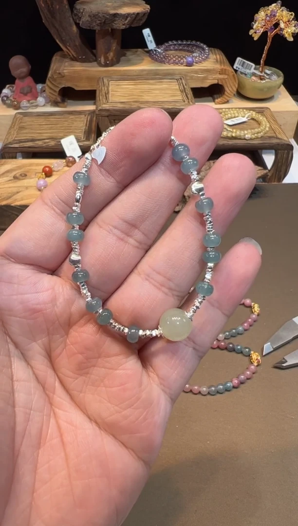 银S925镶嵌手链翡翠手饰@@A6932