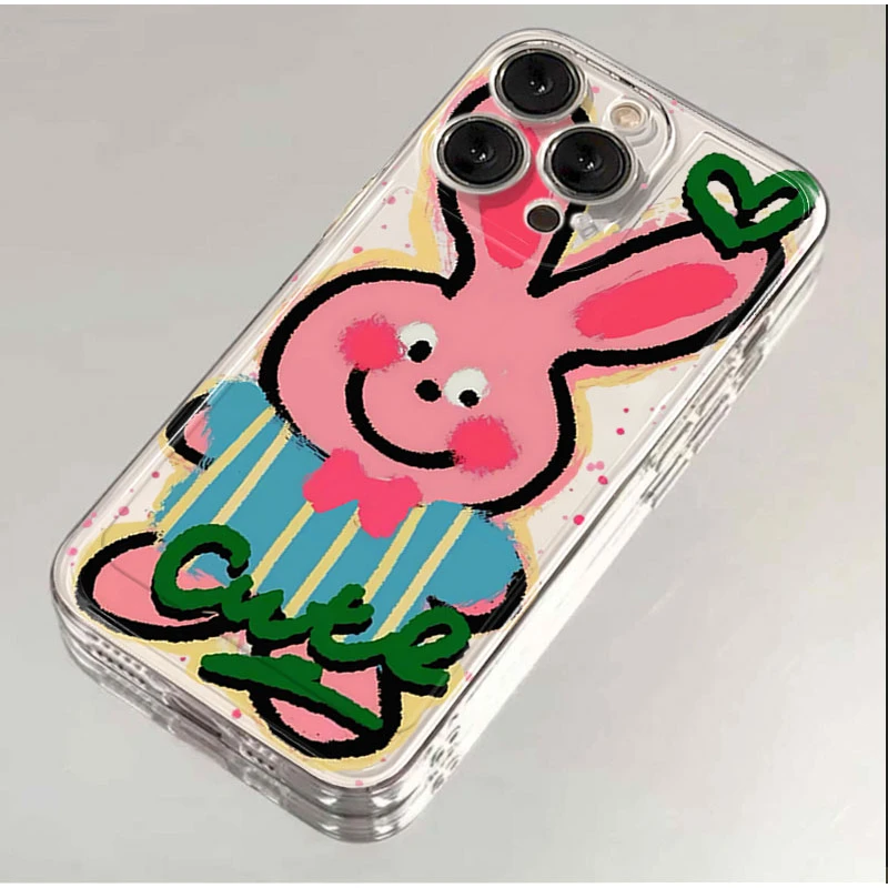 可爱趣味兔子适用iphone16/15promax手机壳苹果13/12透明14卡通11