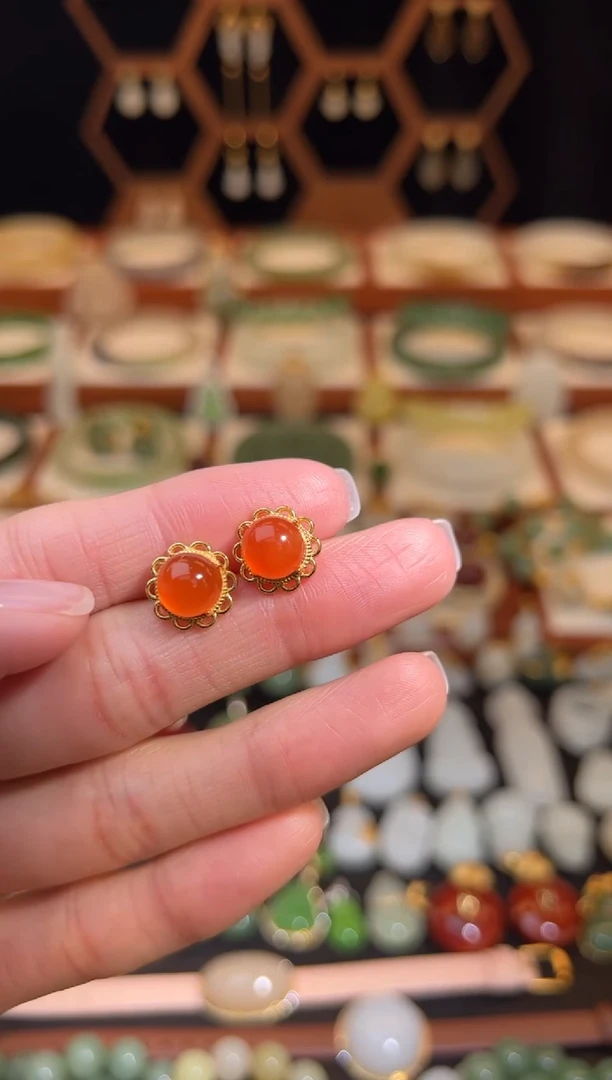 银S925镶嵌南红玛瑙耳饰福利