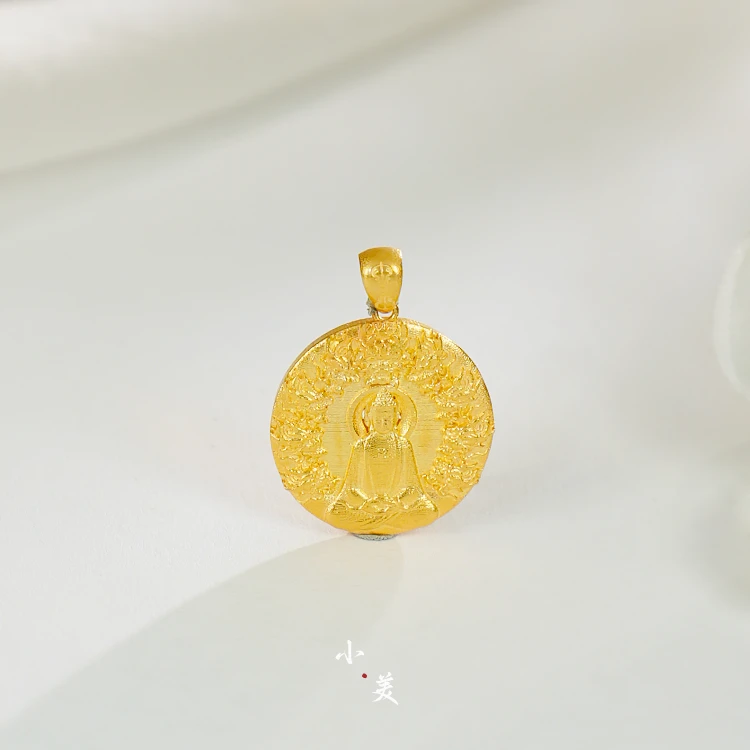 18K金药师佛圆牌吊坠 G81009