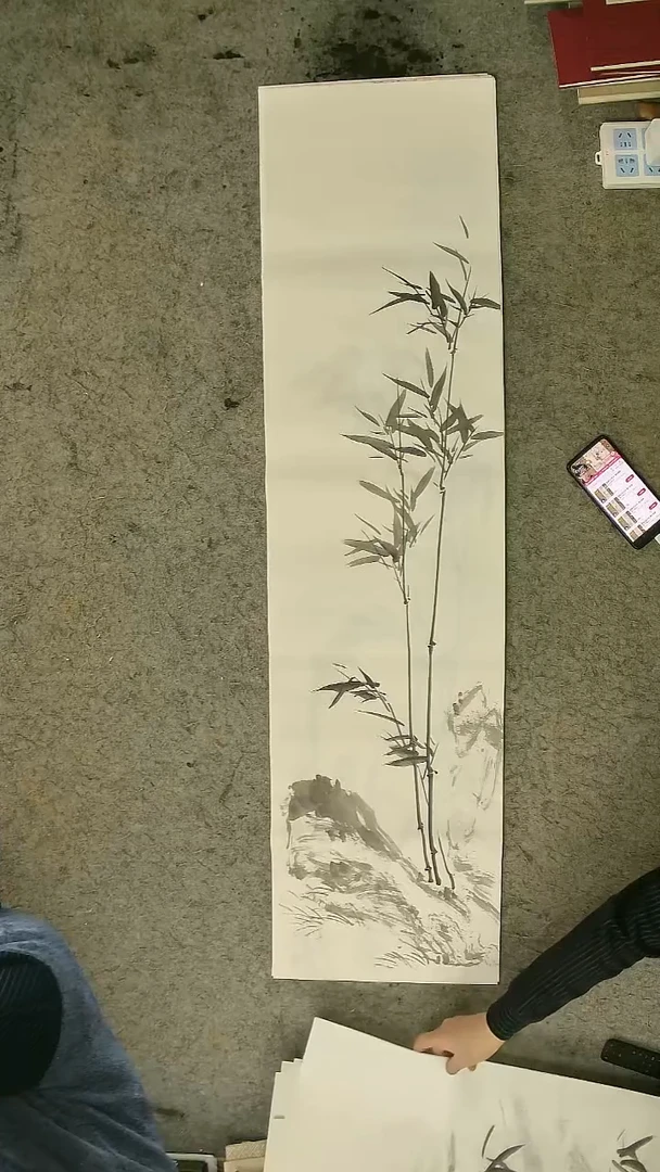 国画四尺对开  墨竹条屏 34*138cm