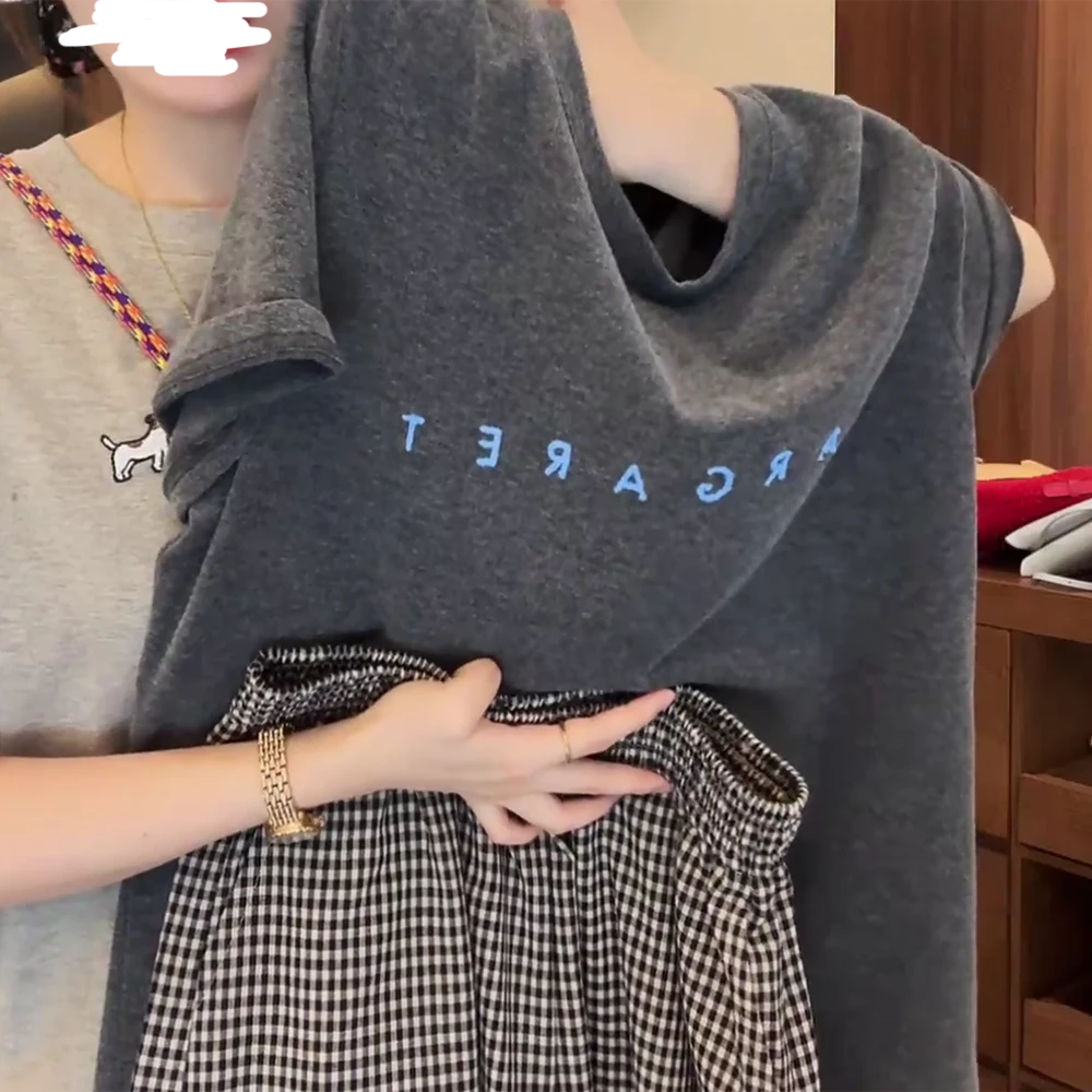 【ARG】夏季新款韩系正肩T恤女小众时尚百搭C5572