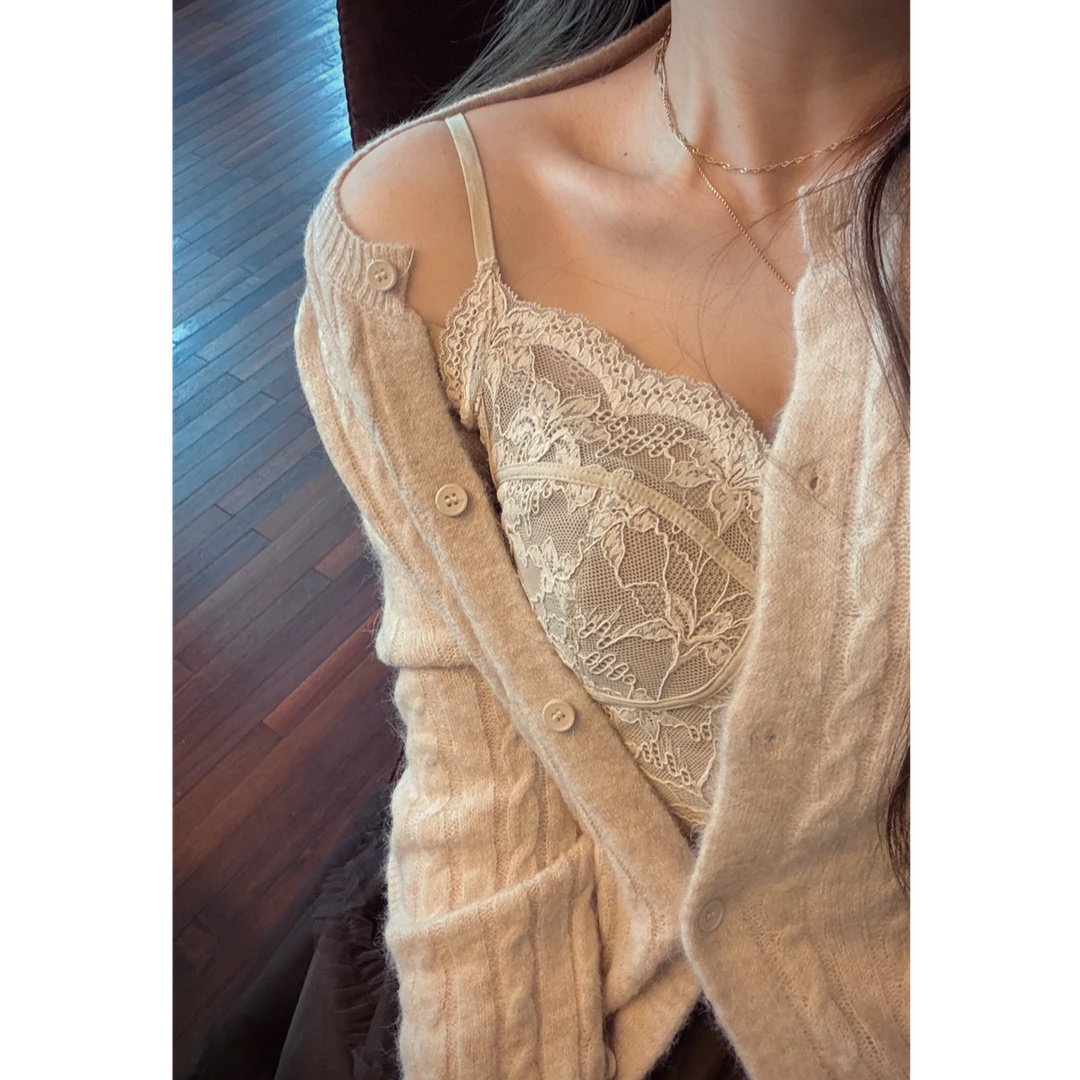 YPP!【美欲战神】自带胸垫/法式蕾丝纯欲磨毛修身显瘦吊带背心