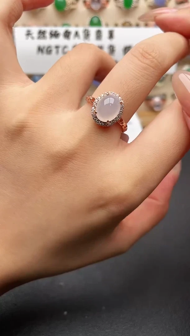 银S925镶嵌戒指翡翠一物一证一礼盒