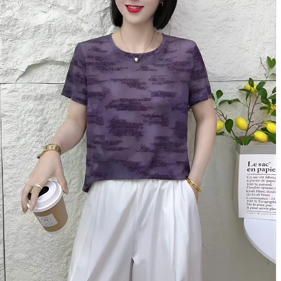 【玲子现货】 2556 刺绣提花南韩时尚t上衣女短袖女