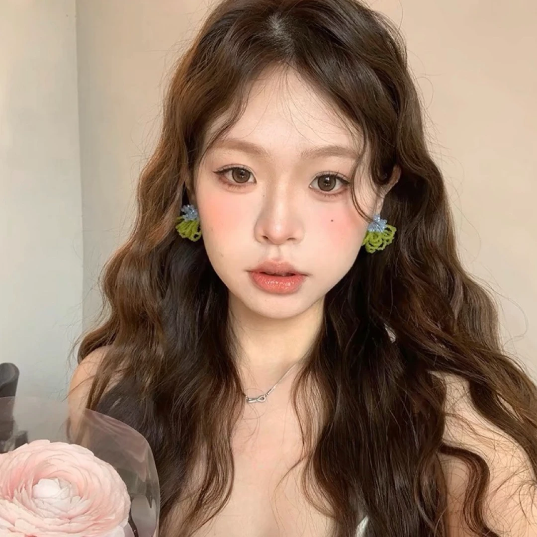 （青山过雾）清新蓝绿拼色钩串珠耳钉解锁春日甜美风格