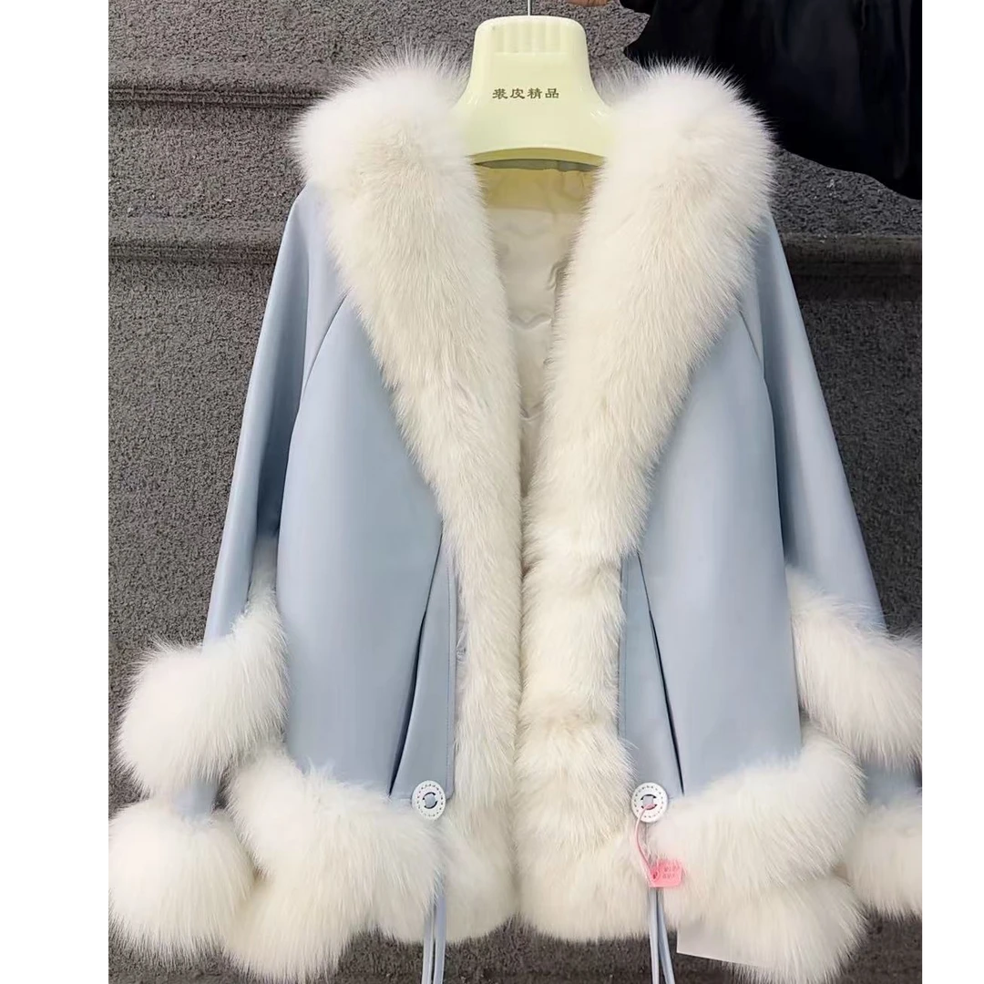 DOUSHEHUI  雪漠玉亭狐狸毛绵羊皮皮草外套