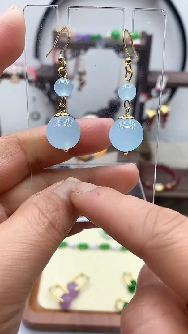 【闪购商品】海蓝宝石耳坠银S925镀金镶嵌66