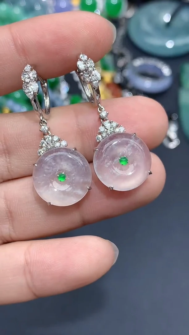 翡翠18K金镶嵌耳饰534-中国好珍宝