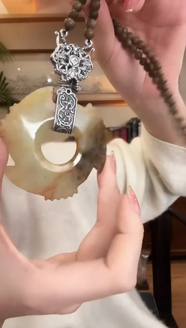 颈饰银S925镶嵌和田玉国风