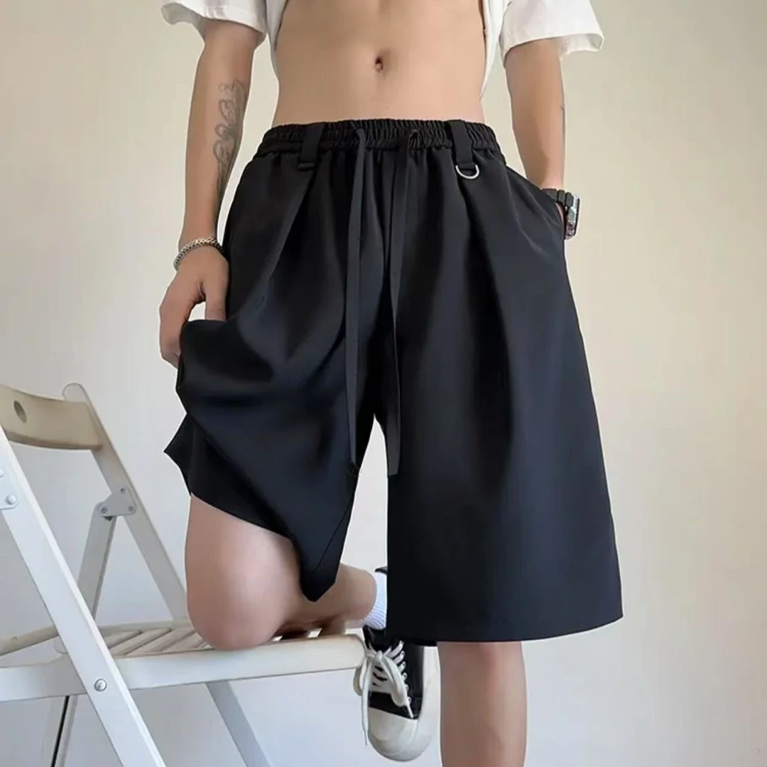 夏季2025新款潮牌黑色薄款冰丝西裤短裤男直筒垂感速干外穿五分裤