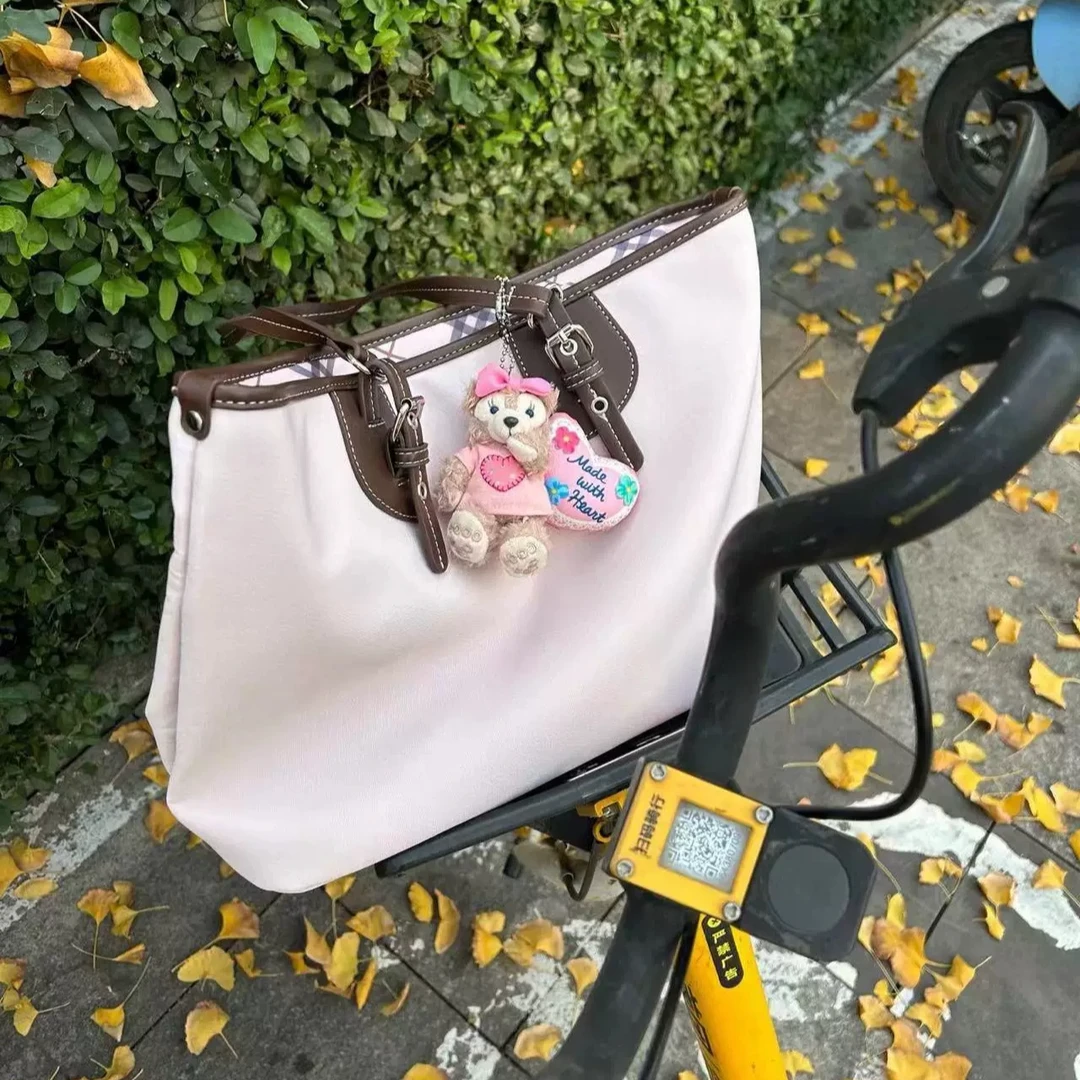 秋冬复古格纹粉色托特包时尚甜美慵懒风手提包大容量高颜值腋下包